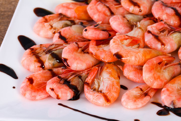 Boiled shrimps with sauce