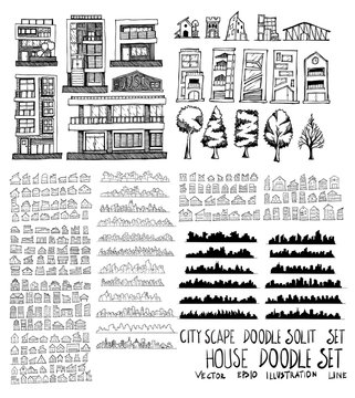 Set of vector House doodle drawing icon Collection on white background eps10