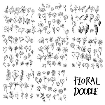 Set of vector Floral doodle drawing icon Collection on white background eps10
