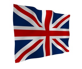 Waving flag of the Great Britain. British flag. United Kingdom of Great Britain and Northern Ireland. State symbol of the UK. 3D illustration