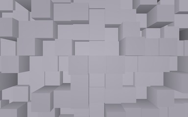 Abstract gray elegant cube geometric background. Chaotically advanced rectangular bars. 3D Rendering, 3D illustration