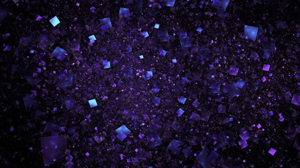 Abstract shiny blue particles. Chaotic fractal background. Digital art. 3D rendering.