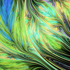 Obraz premium Abstract exotic tropical blue and green leaves. Digital fractal art. 3d rendering.