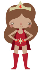 Red caped superheroine with super powers and tiara.