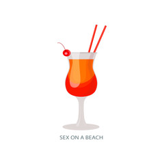 Handmade cocktail with inscription. Summer holiday and beach party concept. Vector illustration isolated on white background.