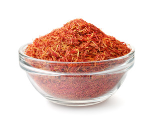 Glass bowl of saffron