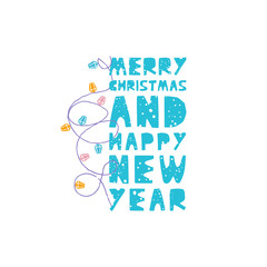 Christmas and New Year elements with lettering. Vector flat design with texture