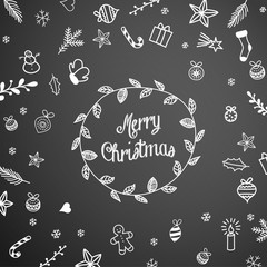 Christmas doodles on black chalkboard, seasonal theme