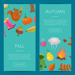 Vector cartoon autumn elements and leaves web banner templates illustration and set of poster