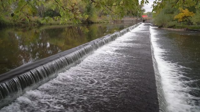 Water diversion dam on the Poudre River in Fort Collins, Colorado - fall colors scenery