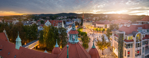 Panorama of the main square in Sopot city at sunset, Poland