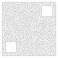 Abstract complex square maze with entrance and exit. An interesting game for children and adults. Vector illustration isolated on white background. With a place for your drawings.