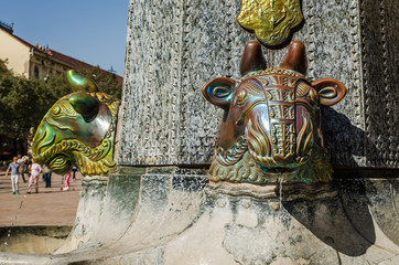 Pecs, Hungary - October 06, 2018: Zsolnay fountain landmark Pecs 