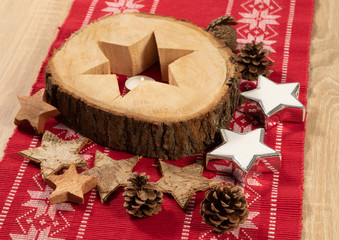 Stilllife of christmas decoration with big wooden star