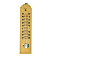 Thermometer for measuring temperature indoor on isolated white background top view  with copy space. concept of  weather, tool, equipment or global warming.