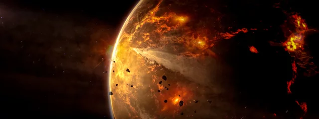 Raamstickers Landschap in fantasie buitenaardse ster vlammend met melkwegachtergrond. Elementen van deze afbeelding geleverd door NASA. © elen31