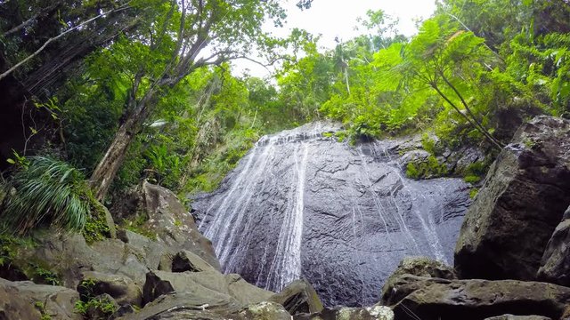 Tropical Waterfall time lapse in the jungle of the El Yunque mountains of Puerto Rico island