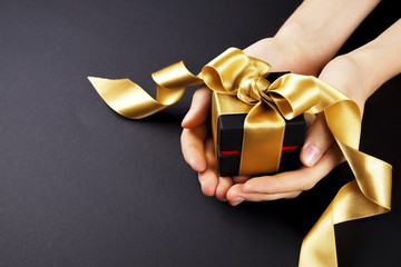 Beautiful minimalistic multi purpose composition with gift box wrapped and tied with satin ribbon....