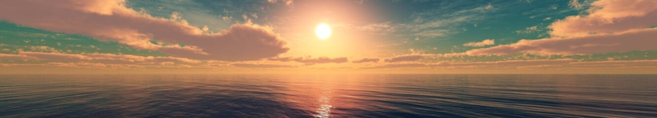 Beautiful sea sunset, panorama of ocean sunrise, clouds and the sun over the water,   © ustas