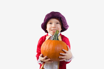 Happy boy dressed up in a pirate Halloween Costume