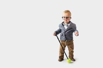 Toddler dressed up as an old man