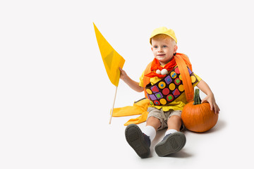 Young boy dressed up in Boy Scout Halloween Costume