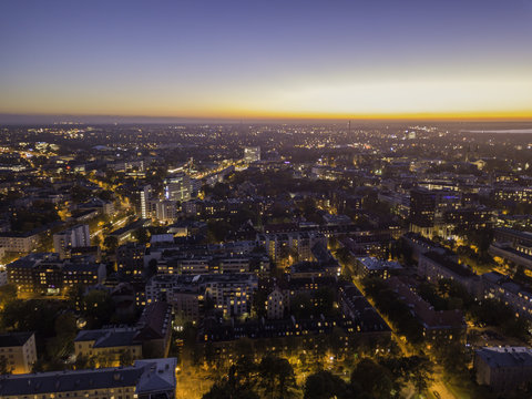 Aerial view of night city Tallinn Estonia