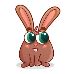 Obraz premium Brown easter rabbit cartoon character with big eyes. Vector illustration isolated on white background.