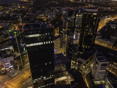 Aerial view of night city Tallinn Estonia