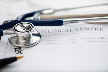medical prescrpition with stethoscope