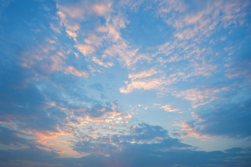 blue sky background texture with white clouds sunset.