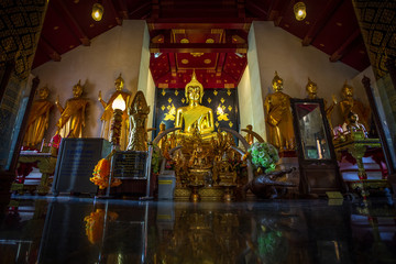 Beautiful Golden Buddha statues at Wat Phra Si Rattana Mahathat also colloquially referred to as Wat Yai is a Buddhist temple (wat) It is a major tourist attraction Phitsanulok,Thailand.