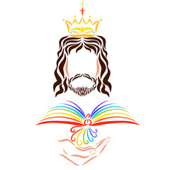 King Jesus holds in his hand a bird that looks like an open book