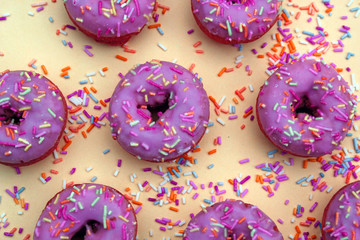 donut donuts sprinkles on doughnuts pink bright sugar strands background
