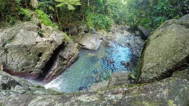 Tropical Waterfall time lapse in the jungle of the El Yunque mountains of Puerto Rico island
