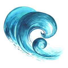 Sea wave. Abstract watercolor hand drawn illustration, Isolated on white background