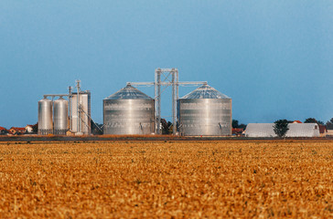 Silos for storing grain harvest. Concept of agriculture and industry © bobex73