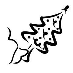 Christmas tree in the paw of an animal, black pattern