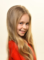 Fototapeta premium hair beauty. just me and no one else. hair beauty of cute child. little beauty has long hair. hair beauty concept.