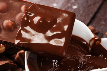 Melting chocolate, melted delicious chocolate for praline icing confectionery