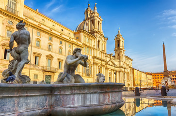 Fototapeta na wymiar Fontana del Moro by Giacomo della Porta, Piazza Navona in Rome, Italy