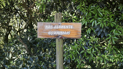 Wood sign do not feed wildlife in portuguese