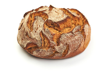 Freshly Baked Homemade Bread, close-up, isolated on a white background