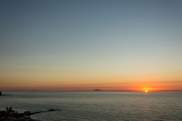 Sunset on Stromboli volcanic island view from Tropea in Calabria Italy