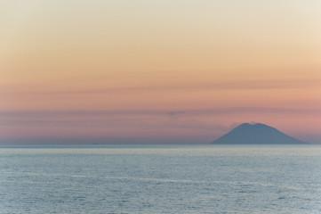 Sunset on Stromboli volcanic island view from Tropea in Calabria Italy