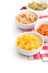 Farfalle pasta. Colorful italian pasta.