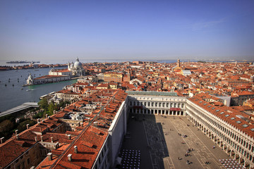 Fototapeta na wymiar Air view to famous San Marco square in Venice, Italy