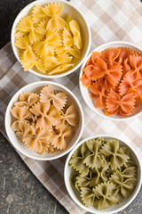 Farfalle pasta. Colorful italian pasta.
