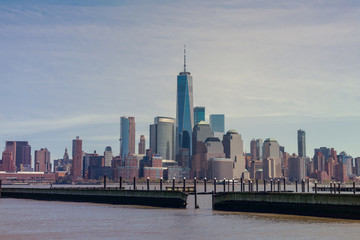 Downtown view of Manhattan taken fron New Jersey side over the Hudson River
