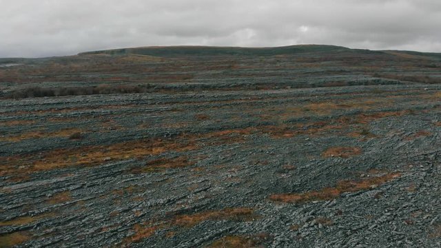4k drone flying over rocky landscape in the Burren, Ireland